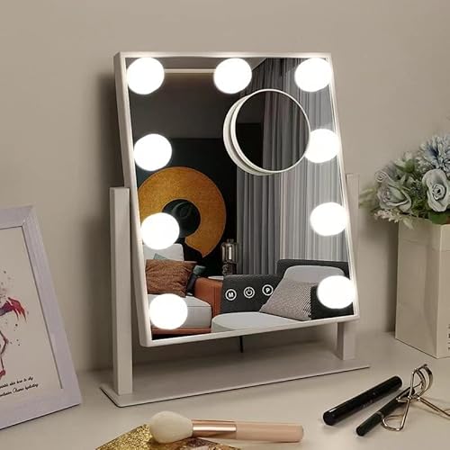 IMEASY Vanity Mirror with Lights£¬Hollywood Lighted Makeup Mirror with 3 Color Modes and 9 Dimmable Diamond LED Light Bulbs Detachable 10X Magnification 360¡Æ Rotation Touch Control