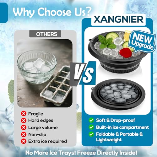 XANGNIER Face Bowl for Ice with Built-In Ice Tray ? Collapsible Silicone Facial Ice Bath Bowl for Cold Plunge Therapy, Skin Tightening & Acne Relief ? Black Portable Spa Tool for Home & Travel