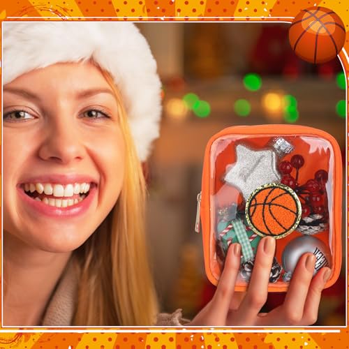 Reginary 12 Pcs Basketball Party Favors Basketball Makeup Bags Bulk with Chenille Patch Valentine Team Gifts Waterproof Travel Size for Women