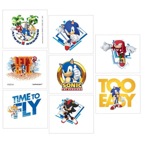 Vibrant Multicolor Sonic Temporary Tattoos - 2" x 1.75" (Pack of 8) - Perfect for Parties, Events, & Gifts