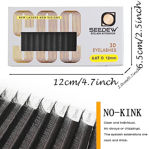 3D Lash Extensions, 0.10mm D Curl MIX8-15mm 12 Rows/Tray, W Shape Flat Stem, PBT Natural Eyelash Grafting for Beginner Artist, Lash Tech, Beauty Salon(3D-Matte Black-0.10-D-MIX8-15mm)