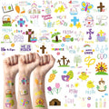 ANGOLIO 144Pcs Easter Doodles Temporary for Kids, Bible Easter Tattoos Stickers Easter Bunny Temporary Tattoos, Christian Religious Easter Cross Waterproof Body Stickers Party Favors