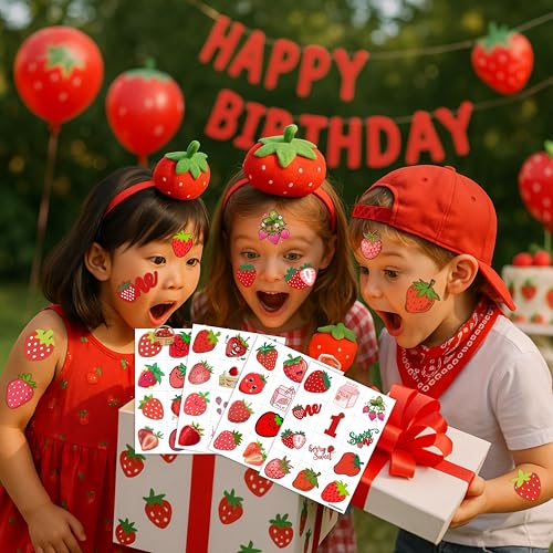 Strawberry Temporary Tattoos Berry First Birthday Party Supplies Decorations 96PCS Cute Tattoos Stickers Party Favors Kids Gifts Girls Boys Classroom School Prizes Themed (Normal)