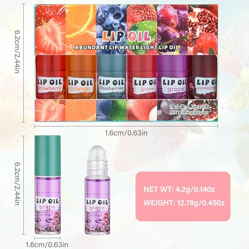 6Pcs Roll On Lip Gloss Set£¬Mini kids Lip Gloss Fruit Flavored£¬Moisturizing Lip Oil Make up for Teens and Girls£¬Hydrating Long Lasting Glossy,Christmas Party Favors Gift£¬Vegan & Cruelty-Free