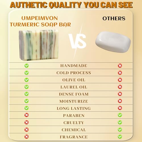 Turmeric Soap Bar for Face and Body, Organic Tumeric Soap Natural Handmade Bar Soap Cold Process with Moisturizing Olive Oil, Nourish and Soothe Face Body for Radiant Glow, 3.53 oz