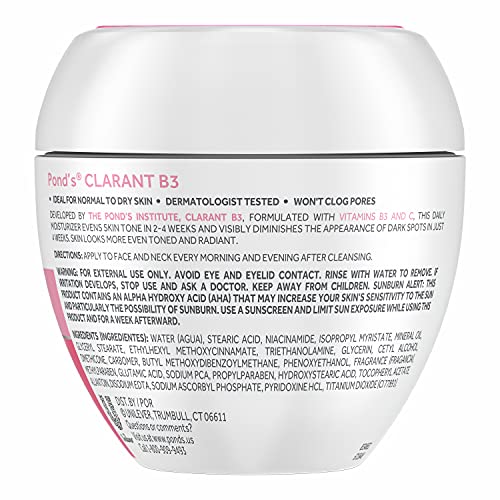 POND'S Clarant B3 Dark Spot Correcting Cream ? Daily Moisturizer for Dry Skin ? Moisturizing Face Cream with Vitamins B3 & C-? Dermatologist Tested,7 oz,(Pack of 4)