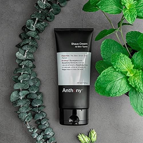 Anthony Shaving Cream Mens Sensitive Skin: Squalane, Eucalyptus, Spearmint and Rosemary Extracts, Help Soothe, Refresh, Cool, and Condition Your Skin for Shave 6 Fl Oz 2 Pack