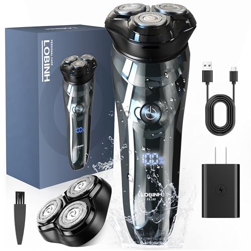 Electric Razor for Men, 3D Rechargeable Waterproof IPX7 Electric Shaver for Men Wet & Dry, Cordless Rotary Razor with Beard Pop-up Trimmer, 1 Hour Fast Charging, 4D Floating Head