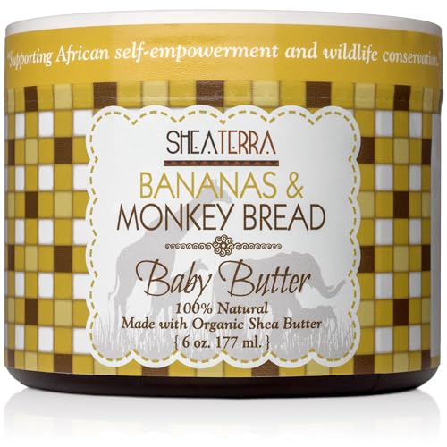 Shea Terra Organics Mama and Baby Collection | Bananas & Monkey Bread Baby Butter | Non Toxic All Natural Emollient with Baobab and Shea Butter for Cradle Cap, Rashes, Diaper Area and Dry Skin ? 6oz