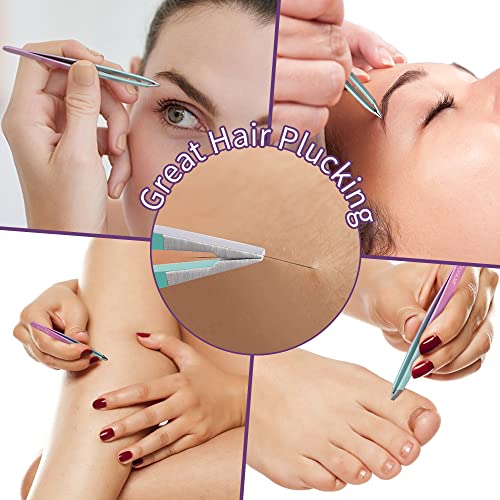 TsMADDTs 7 pcs Tweezers for Women Facial Hair, Precision Tweezer Set for Eyebrows with Curved Scissor and Eyebrow Razor for Ingrown Hair