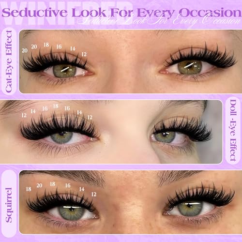Winifred Lash Clusters Fairy Cluster Eyelash Extensions Dramatic Lash Clusters with spikes Voluminous Eyelashes Thick Eyelash Cluster D Curve 12-20mm 187pcs Individual Lashes DIY Lashes