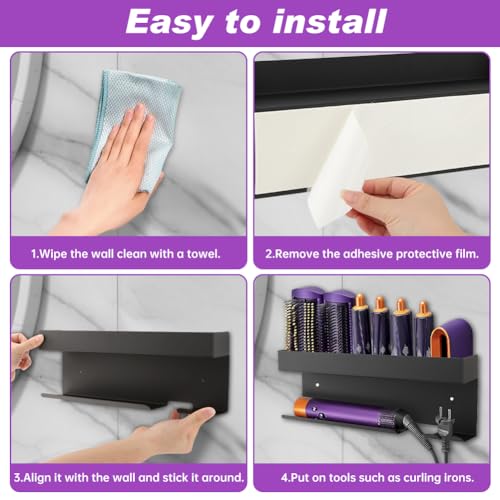 Wall Mount Curling Iron & Flat Iron Holder, Stainless Steel Organizer ? Bathroom & Vanity Hair Tool Storage for Home Daily Styling