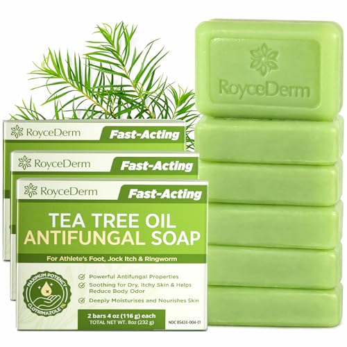 Roycederm Antifungal Bar Soap - Tea tree Oil Soap - Athlete¡¯s Foot Treatment for Jock Itch & Ringworm - Medicated Antifungal Soap with Clotrimazole 1% - Tea Tree Oil Scent, 3 Pack