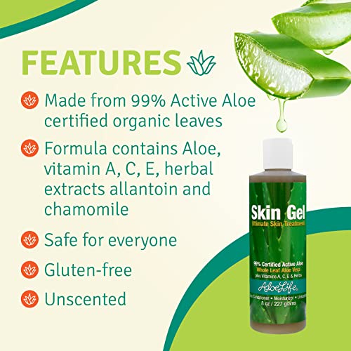 Aloe Life ? Skin Gel & Herbs Ultimate Skin Treatment, 99% Certified Organic Whole Leaf Aloe Vera, Vitamins C, A, & E, Head-to-Toe Skin Care Support for the Whole Family, Fragrance-Free (8 oz)