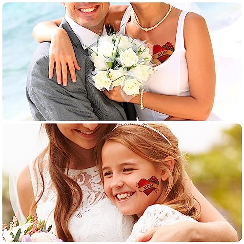 7-Sheet Mom Heart Temporary Tattoos, Fake Tattoos for Women, Girls, Men and Kids, Love Rose Mom Tattoo Stickers for Mothers Day