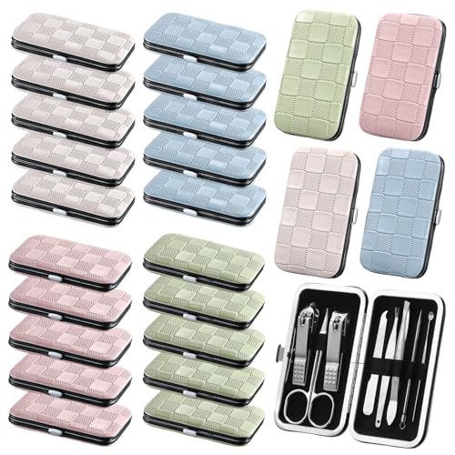24 Sets Manicure Pedicure Bulk Gifts Professional Nail Care Gifts, Travel Nail Clippers Kit 8 in 1 Stainless Steel Pedicure Set with Case Portable Grooming Kits for Women Men(Fresh)