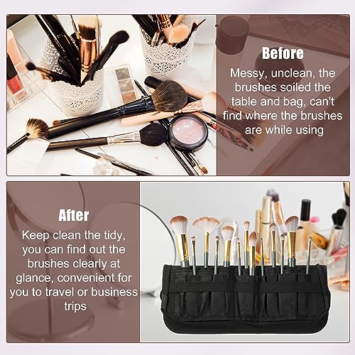 VOCOSTE Foldable Makeup Brush Holder, 23 Pockets Makeup Brush Organizer, Stand-up Makeup Brush Travel Bag Cosmetic Case, Portable Travel Makeup Brushes Case Handbag