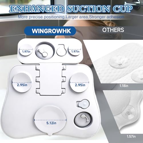 Upgraded Silicone Bath Pillow, 4D Press Inflatable Airbag and Non-Slip Large Suction Cups, Adjustable Head Neck and Back Support, Comfortable Luxury Bath Pillows for Tub, Bath Spa Accessories White