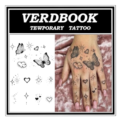 Waterproof Temporary Tattoos: 2-Sheet Tattoo Kit with Realistic Body Stickers, Semi-Permanent Tattoos for Adults Lasting 7-15 Days ? Safe for Men & Women, Butterfly & Heart Pattern