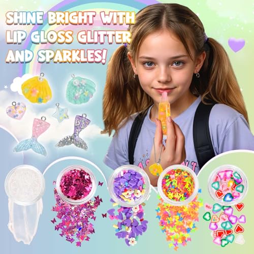 Jcoos Lip Gloss Making Kit - 73PCS Keychain DIY Lip Gloss, Shimmery Moisturizing Lip Glaze Handmade Set, Fun Craft Kit for Beginner, Women, Kids, Tween, Preteen, Teens Girl Gifts Trendy Stuff