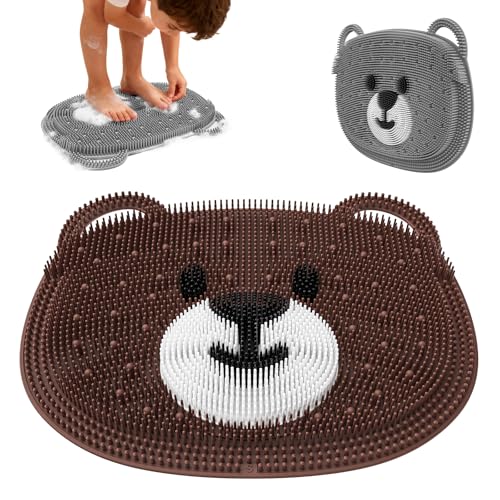 Foot Scrubber Mat in Shower 2 Pack, Silicone Shower Foot and Back Scrubber Exfloating Feet Cleaner Washer Pad -Massage Points Reflexology Mat for Women Child with Non-Slip Suction Cups Cf&Gy