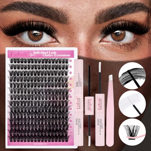 FADLASH Lash Clusters Kit 80D Eyelash Clusters 12-18mm Volume Cluster Eyelashes Extensions Fluffy Lashes Extension with Lash Bond and Seal Lash Tweezer (80D, 12-18mm)