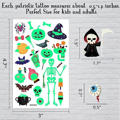 216Pcs Glow Halloween Temporary Tattoos for Kids Goody Bag Stuffers Prizes Party Favors