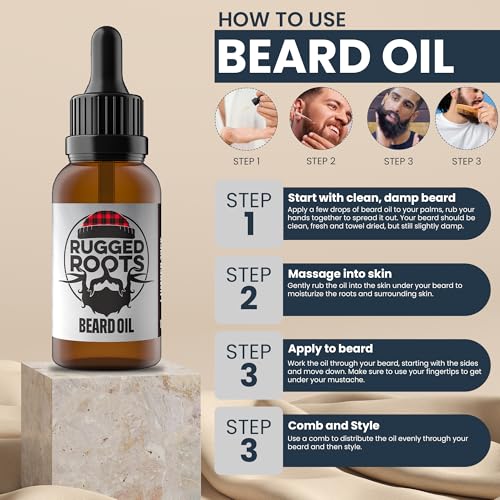 Rugged Roots Beard Oil-Honest Premium Beard Care-Great for Dry Itchy Beard-Soften, Soothe with All Natural Jojoba,Argan,Grape Seed- Unique Stocking Stuffers for Men (LumberJack)