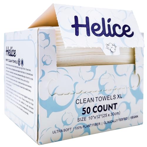 Helice Face Towels, 10"¡¿12" Disposable Face Towel, Face Towelettes XL, Ultra Soft Makeup Remover Dry Wipes, Thick Face Towel for Sensitive Skin, 50 Count (1 Pack)