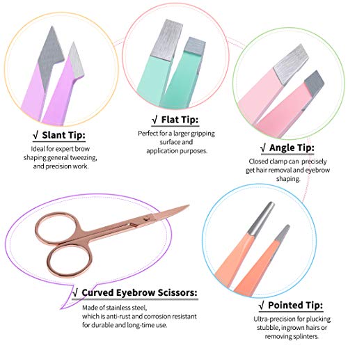 TsMADDTs Eyebrow Tweezer Set, 12 Pcs Tweezers Set for Women, Precision Tweezer for Eyebrows with Curved Scissors for Ingrown Hair, Hair Plucking Daily Beauty Tools with Leather Travel Case