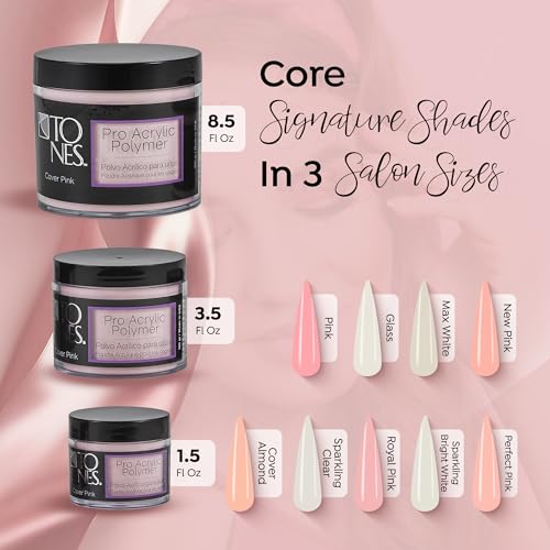 Tones Pro Acrylic Nail Powder, Cover Pink (Soft Nude Pink), (8.5 Fl Oz) - Long-Lasting & Non-Yellowing Polymer for Salon Quality Nail Extensions & 3D Art