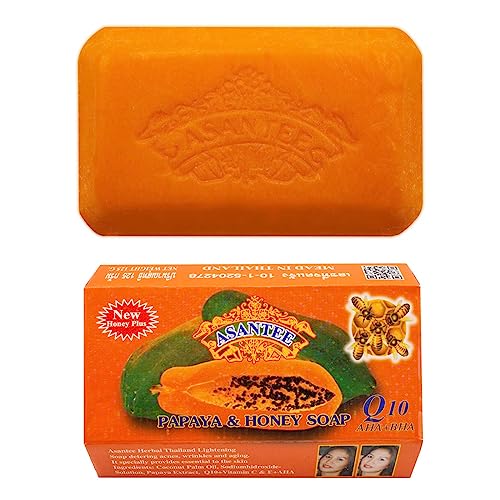 ASANTEE PAPAYA & HONEY Soap Bars with Vitamin C,E and Q10 Skin Cleansing 4.40 Oz (Pack of 2)