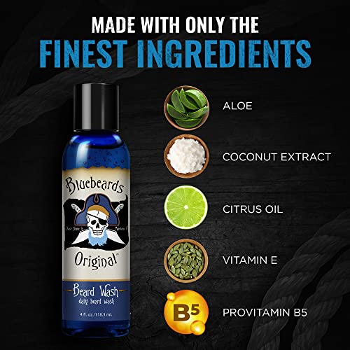 Beard Wash for Men - 4 oz Bluebeards Original Natural Beard Wash and Beard Moisturizer, Infused with Aloe & Lime - Deeply Cleans, Softens, and Conditions Your Beard and Skin Underneath - Made in USA