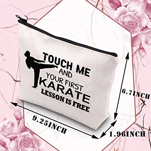 BDPWSS Karate Girl Gifts Karate Cosmetic Bag Touch Me And You First Karate Lesson Is Free Zipper Pouch For Karate Lovers Gift (Touch karate lesson)