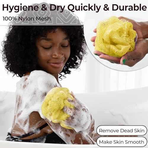 African Exfoliating Net Sponge Authentic - Real African Bath Sponge with Knots and Ropes - Back Scrubber Exfoliator Washer Cloth with Travel Bag - Body Shower Skin Care Essentials for Daily Use