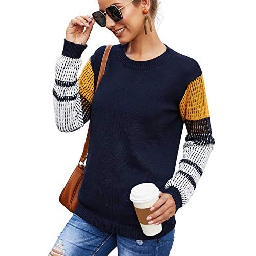 Women's Cute Contrast Sleeve Knitted Pullover Sweater