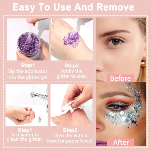 Boko 50ML Body Glitter Gel, Mermaid Chunky Glitter Gel for Face Hair Body Sparkle Makeup, Cosmetic Face Glitter Sequins for Festival Concert Party Rave Accessories - Chameleon Purple