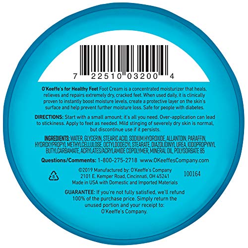 O'Keeffe's K0320001-4 Healthy Feet Foot Cream in Jar (4 Pack), 3.2 oz