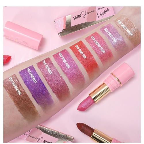 MAEPEOR Moisturizing Shiny Lipstick 8 Colors Glitter Shine Lipstick Waterproof Long Lasting Shimmer Lip Gloss (07 Amethyst)
