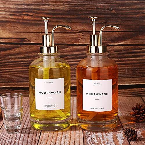 Molimoli Hand Bathroom Soap Dispenser Set, Glass Mouthwash Dispenser for Bathroom, Dish Soap Dispenser for Kitchen Sink, Soap Dispenser Pump, 500ml/16.9 Oz, Set of 2, Gold