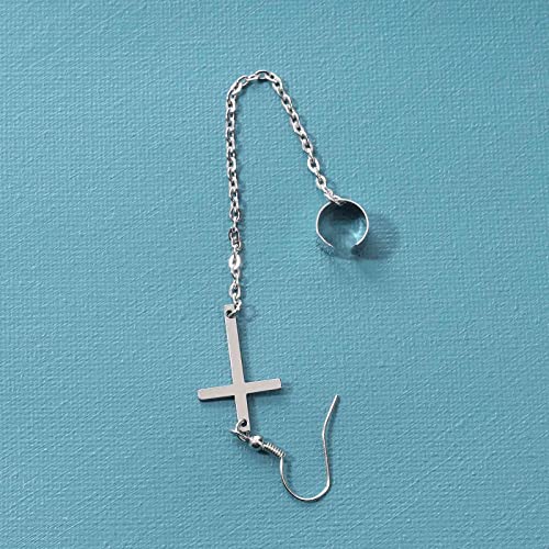 Vintage Cross Cartilage Chain Earrings Silver Long Chain Dangle Earrings Cross Ear Cuff Chain Earrings Helix to Lobe Chain Earrings Jewelry for Women