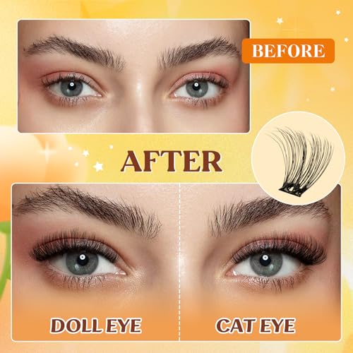 QUEWEL Self Adhesive Lash Clusters Kit, Pre Glued Eyelashes Clusters, 10-16MM Strong Hold Self Adhesive Eyelashes,D Curl Press On Lashes No Glue Needed DIY Lash Extensions Kit at Home(MJ04)