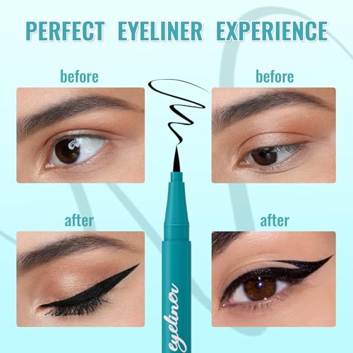 QIC Proof Liquid Eyeliner, Felt Tip, Eyeliner Pen,Smudge-Proof & Transfer-Resistant,Long-Lasting, High-Pigmented Liner For Bold Looks,Vegan & Cruelty-Free, Jet Black. 0.04 oz