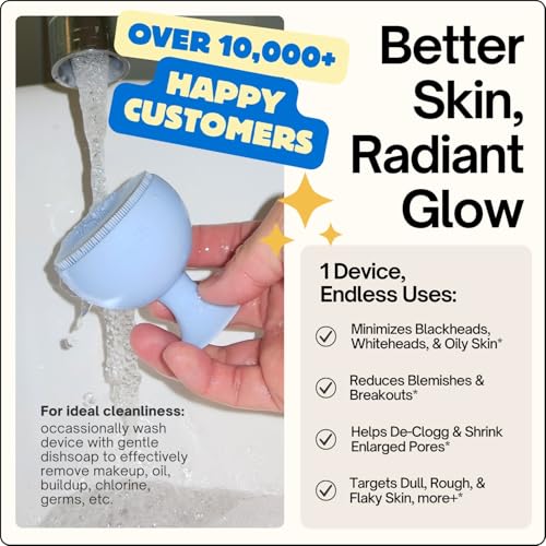 Palm Face Clean Pro? - Electric Silicone Face Scrubber for Acne with 7000+ Sonic Pulses - IPX7 Waterproof Rechargeable Exfoliator with Slip-Free Grip, 3 Speed Settings & Phthalate-Free - Jet