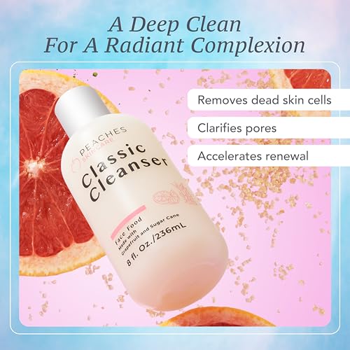 Peaches Skincare Hydrating Facial Cleanser ? Vegan Face Wash with Grapefruit, Sugar Cane, and Gotu Kola ? Lightly Exfoliating Daily Formula for All Skin Types ? Classic Cleanser ? 8 oz