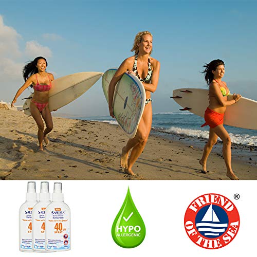 Safe Sea Jellyfish Sting-Blocking Sunscreen, SPF 40 Spray 4 Fl oz, Waterproof, Biodegradable, Coral Reef-Safe ? Body and Face Sunscreen, Anti-Jellyfish and Sea-Lice sting protection (3 pack)