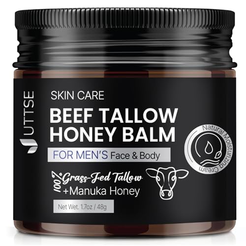 Men's Beef Tallow for Skin Care:100% Grass-Fed Beef Tallow Face Moisturizer For Men - Tallow and Honey Balm With Olive Oil Manuka Honey For Sensitive Dry Skin Repair 1.7 oz