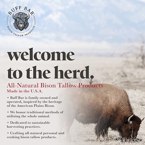 BUFF BAR Pure Bison Tallow Beard Balm - Jojoba Oil, Shea Butter, Beeswax, Clove Essential Oil, Leave in Conditioner, Condition, Strengthen, Nourish, Moisturize, Soften, and All Natural