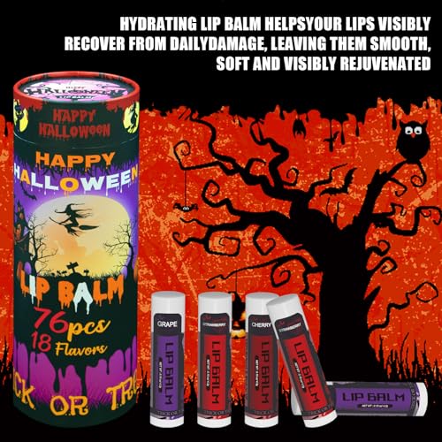 Yopela 76 Pack Halloween Natural Lip Balm Bulk with Vitamin E and Coconut Oil Lip Care Set - Moisturizing, Soothing, and Repairing Dry and Chapped Lips