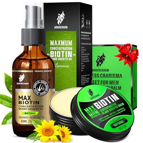 2 Pack Biotin Beard Growth Kit for Men ? Unscented Beard Oil & Balm ? Beard Care Set for Growth, Softening & Styling ? Gift for Father¡¯s Day & Christmas
